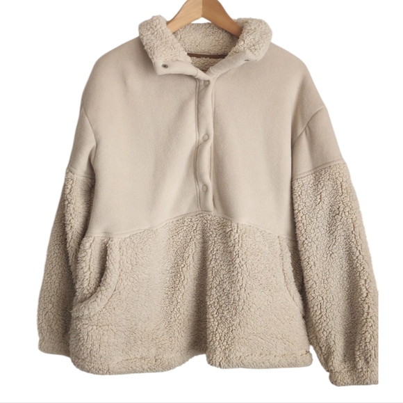 Koolaburra By Ugg Cozy Cream Bonded‎ Sherpa Pullover With Snaps Size M - Picture 1 of 9